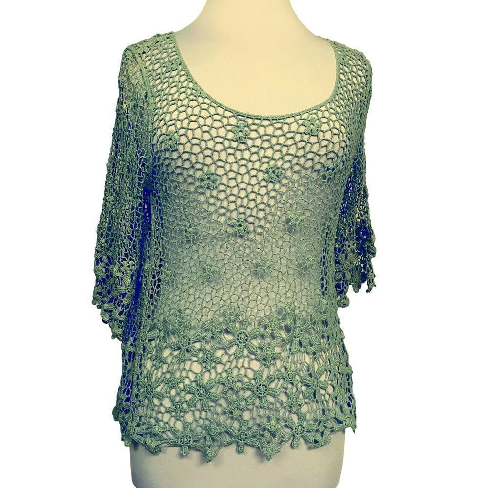 Free People Keep it Simple Lacey Baby Tee Top Seafoam Pullover Cotton Hi-Low XS